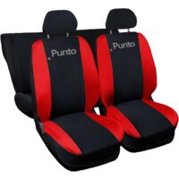 Lupex shop - Coprisedili Auto Compatibili per Punto, Made In Italy, anteriori e posteriori con copri poggiatesta incluso, tessuto poliestere, colore - Nero\Rosso