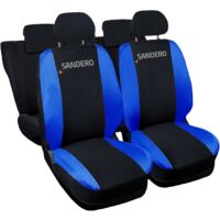 Lupex shop - Coprisedili Auto Compatibili per Sandero, Made In Italy, anteriori e posteriori con copri poggiatesta incluso, tessuto poliestere, Nero - Blu Royal