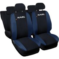 Lupex shop - Coprisedili Auto Compatibili per Karl, Made In Italy, anteriori e posteriori con copri poggiatesta incluso, tessuto poliestere, Nero - Blu Scuro