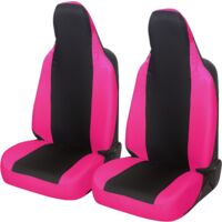 Lupex shop - Coppia coprisedili anteriori universali per Aygo, Made In Italy, tessuto policotone, poggiatesta integrato, Senza logo, Nero\Fucsia