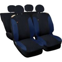 Lupex Shop – Coprisedili auto universali, compatibili per 500, anteriori e posteriori (50/50), NO LOGO, in Policotone, Nero/Blu Scuro