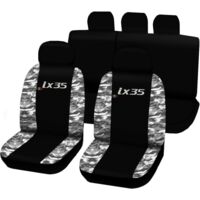 Lupex shop - Coprisedili Auto Compatibili per IX35, Made In Italy, set di copri sedili anteriori e posteriori con copri poggiatesta incluso, tessuto poliestere, colore - Nero - Mimetico Chiaro