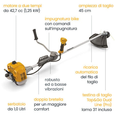 Zaino Tosaerba a scoppio da 52 cc testina a doppio filo diametro 2mm