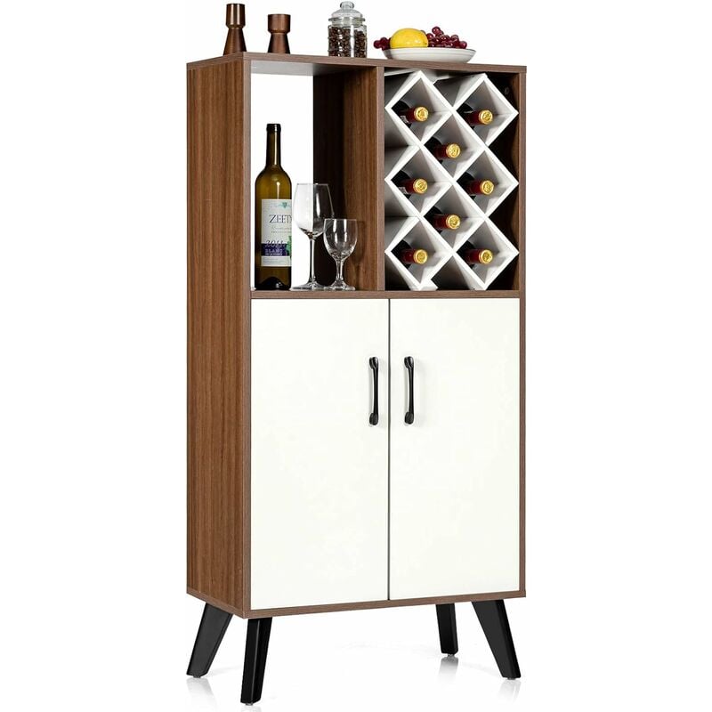 GIANTEX Aparador de Madera con Estantes y Puertas Abiertas, Gabinete con Enfriador de Vino, 8 Estantes para Botellas de Vino, Pueden Usar en Cocina, Comedor, Sala de Estar, Barra de Bar