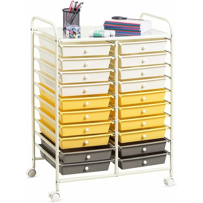 GIANTEX Carrito de Almacenamiento de 20 Cajones, Carro de Almacenamiento Doméstico Multifuncional con 4 Ruedas (Dos Frenos), para Oficina, Cocina, Hogar, 63x 37x 87cm (Amarillo)