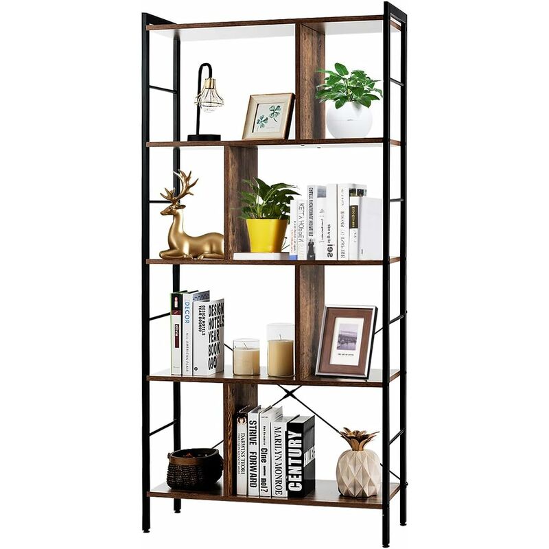 LuxenHome - Estantería estrecha de 5 niveles, moderna estantería para  libros con marco de metal, estante lateral de TV para sala de estar,  dormitorio