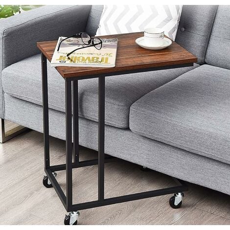 Mesa auxiliar pequeña mesa auxiliar: mesa de sofá de madera en forma de C  con marco de metal para sala de estar, dormitorio, espacios pequeños  (marrón