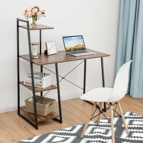 Escritorio de ordenador con ruedas y estante elevado, ajustable, para  oficina en casa, portátil, mesa para sala de estar, dormitorio (color:  marrón)