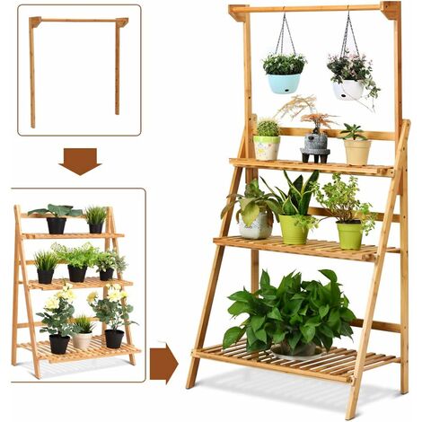 Giantex Estantería para plantas con estantes de madera, para interior y  exterior, para jardín, patio o balcón, multifuncional, estante de