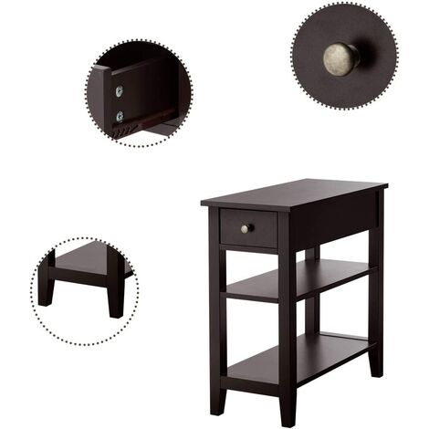 Mesa auxiliar estrecha vintage con estante de almacenamiento, mesa auxiliar  delgada de 3 niveles, mesa de sofá moderna para espacios estrechos y
