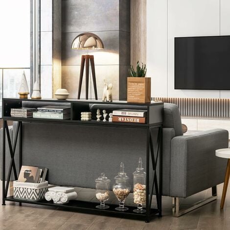  Giantex Mesa de sala de consola para entrada, sofá de espacio  pequeño, mesa auxiliar con cajón de almacenamiento y estante, muebles de  sala de estar, mesa de pasillo estrecha (negro) 