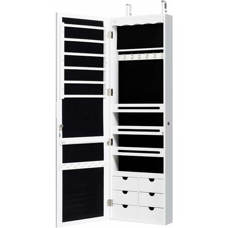 Giantex Armario de joyería para puerta de pared con espejo de longitud  completa, 2 LED con cerradura grande organizador de joyas con espejo ancho