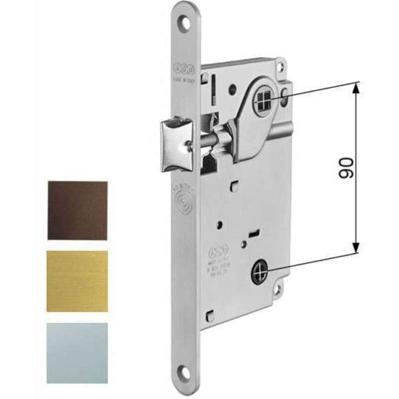 Serratura AGB CENTRO Con Scrocco - Bordo Tondo - Ottone/Cromo Satinato - Distanza 90 Mm - Foto 8