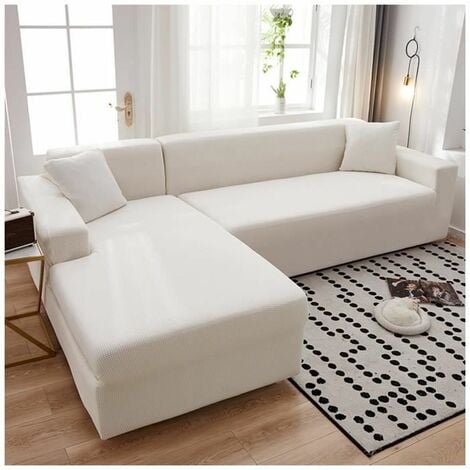 Copridivano elasticizzato Fodera in poliestere Fodere elastiche per divano  a L, bianco, 3 posti (190-230