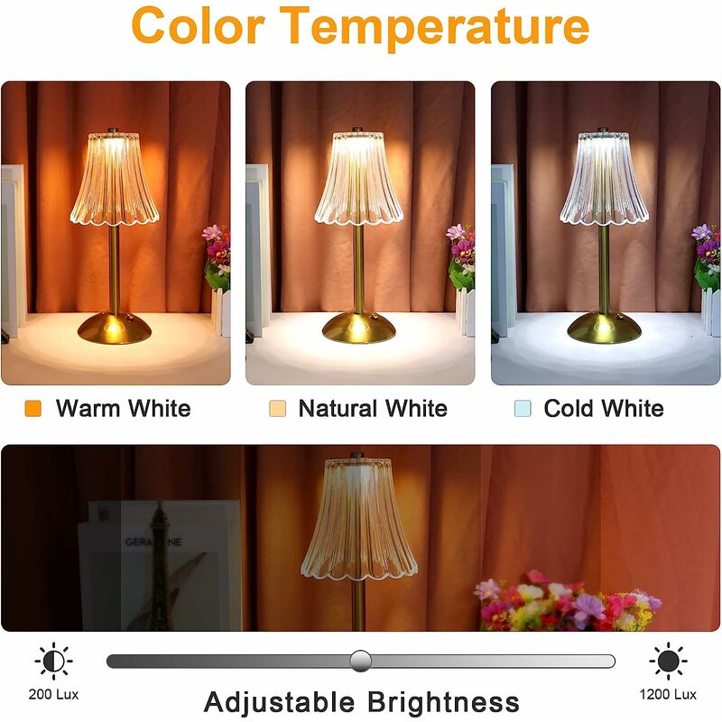 Rechargeable portable bedside lamp USB Dimmable Lamp Dimmable 3000k/4000k/ 6000k for bedroom, living room, office