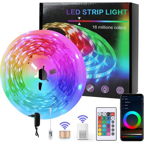5M wifi LED ribbon, Smart LED light strip RGB 5050 12V compatible with  Alexa and Google Home, Multicolor lighting with App Control and Sync Music  Music, for Bais Fête Bar