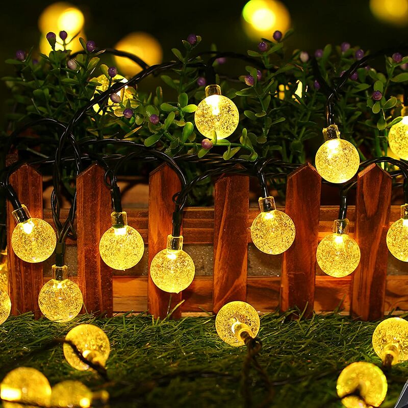 Extérieur Étanche 8 Modes Lumières Décoratives de Festival pour Jardin Cour Noël Aenamer 9,5 M 50 Boules de Cristal LED avec Télécommande Solaire Guirlande Lumineuse 