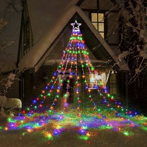 317 LED Guirlande Lumineuse Sapin de Noël Avec Etoile, 9*3m Rideau Lumineux Sapin de Noël Multicolore, Télécommande, 8 Modes D'éclairage, Décoration Noël Extérieure et Intérieure