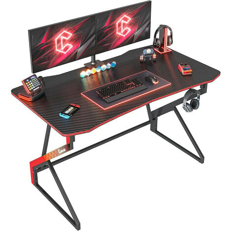 Devoko Bureau Gamer avec Rangement, Table Gaming LED Bureau d'angle, Bureau  d'angle en Forme