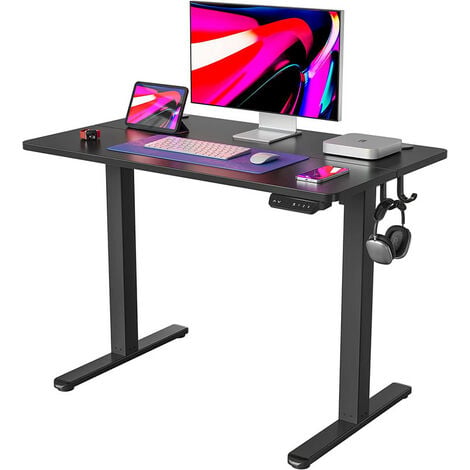 TecTake Table de bureau à hauteur réglable électriquement éclairage LED table de gaming 