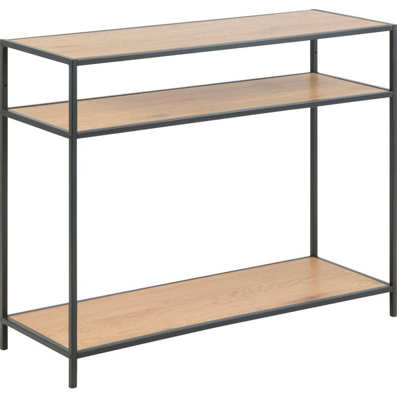 Nicolau - Consola Recibidor Industrial de Metal y Madera, Mueble Aparador Entrada, Consola Estrecha para Pasillo, Color Negro y Madera Natural, H79 x W100 x D35 cm