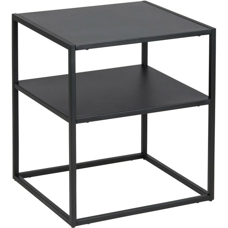 Isabel - Mesa Auxiliar De Metal Negro 45D x 44W x 11H, Mesita Cuadrada Con Estanteria, Mesilla De Noche Estilo Industrial Moderna Minimalista Para Habitación