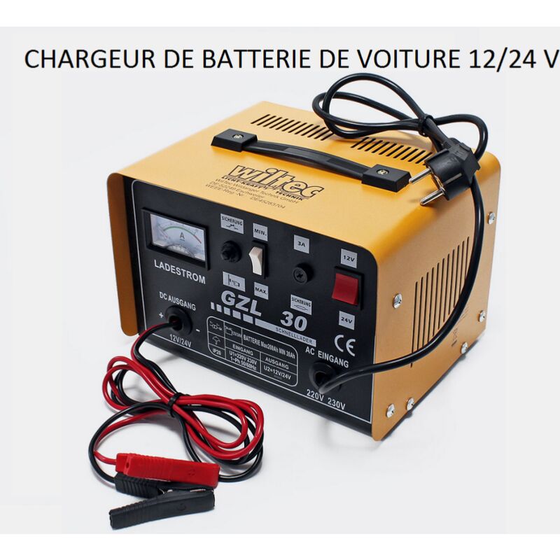 chargeur batterie auto 12/24 volts : charge et maintien automatique