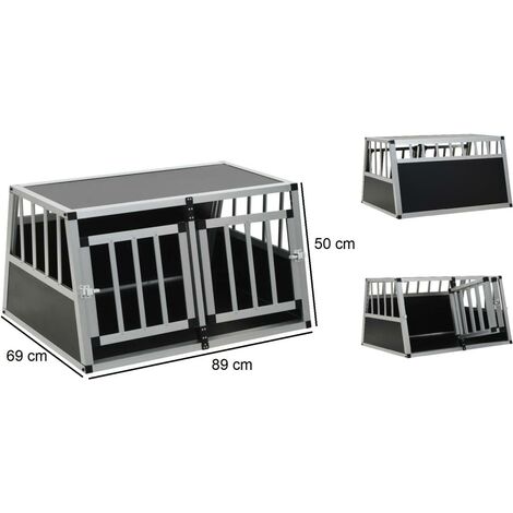 Cage de transport pour chien 89 x 69 x 50 cm - aluminium 2 portes
