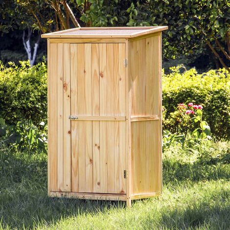 Armoire de jardin en bois naturel 92x57x154cm – Rangement outils – Protection contre intempéries – Design compact pour balcon (1/3)