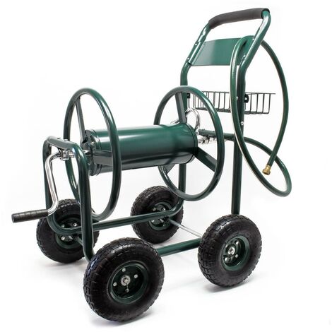 Chariot dévidoir en métal pour tuyau d'arrosage 70m – Roues pneumatiques 25cm – Raccord rapide – Montage simple et rapide (1/3)