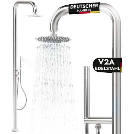 Gartendusche Warmwasser und Kaltwasser V2A Edelstahl Pooldusche mit Handbrause Pooldusche