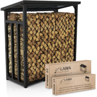 Kaminholzregal außen Metall VERZINKT 188x70x188 SCHWARZ, Stapelhilfe Brennholz Lager für Feuer Holz Unterstand mit Dach