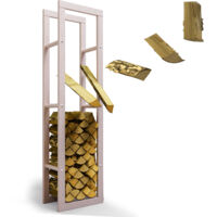 Kaminholzregal innen Metall VERZINKT 40x25x150 Cremeweiß, Stapelhilfe Kaminholz Brennholz Regal für Feuer Holz Holzlege