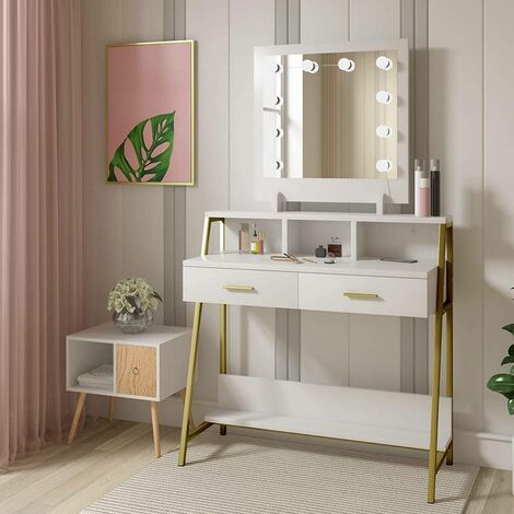 WOLTU Dressing Table with LED lights Mirror. Makeup Desk with Adjustable  Brightness. Vanity Table with Drawers and Shelves. Modern Dresser. White  Bedroom Furniture 90x40x135cm