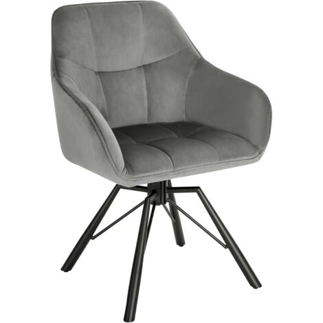 WOLTU Swivel Dining Chair. Living Room Chair with Upholstered Seat. Metal Legs. Wide Padded Ergonomic Chair Kitchen Chair. Dark Grey Velvet Dressing Table Chair