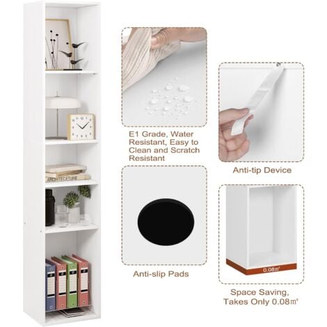 WOLTU Bookcase 5 Tiers. Bookshelves. Multifunctional Storage Unit. Cabinet for Living Room. Office. Engineered Wood. White. 30x26x151cm