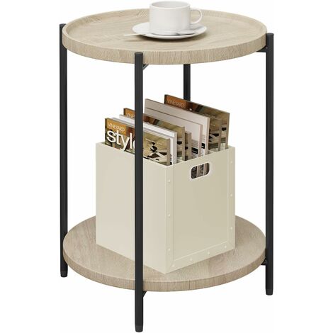 WOLTU Round Coffee Table with 2 Shelves. Living Room Table with Removable Table Top. Bedside Table Sofa Table Telephone Table for Living Room Bedroom Made of MDF Metal Light Oak