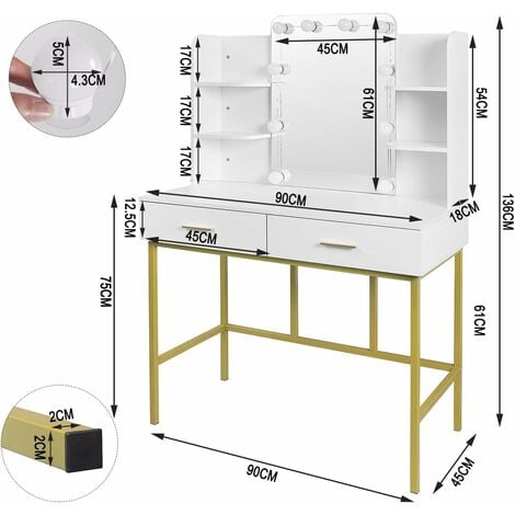 WOLTU Dressing Table with LED Lights. Mirrored Vanity Table with