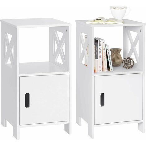 WOLTU 2x Narrow Bedside Table with 1 Open Compartment and 1 Compartment with Door. 30 x 60 x 30 cm. Modern Bedside Cabinet as Side Table Sofa Table for Bedroom Living Room White