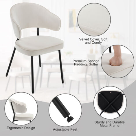 WOLTU Set Of 1 Dining Chairs Velvet Seat Metal Legs Kitchen Lounge Living Room Chair Home Cream