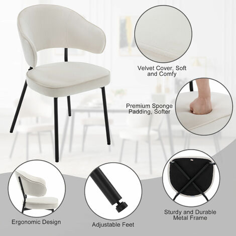 WOLTU Set Of 4 Dining Chairs Velvet Seat Metal Legs Kitchen Lounge Living Room Chair Home Cream