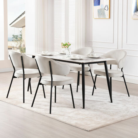 WOLTU Set Of 4 Dining Chairs Velvet Seat Metal Legs Kitchen Lounge Living Room Chair Home Cream