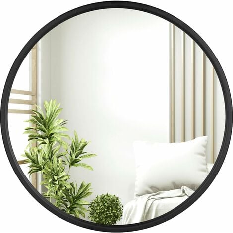 WOLTU Large Modern Round Glass Mirror 40cm Black Frame Wall Mounted Bathroom,Black