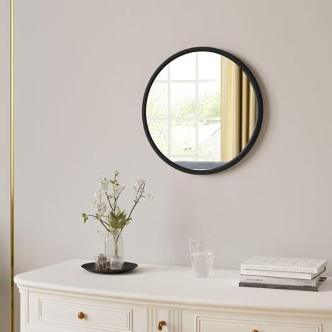 WOLTU Large Modern Round Glass Mirror 40cm Black Frame Wall Mounted Bathroom,Black