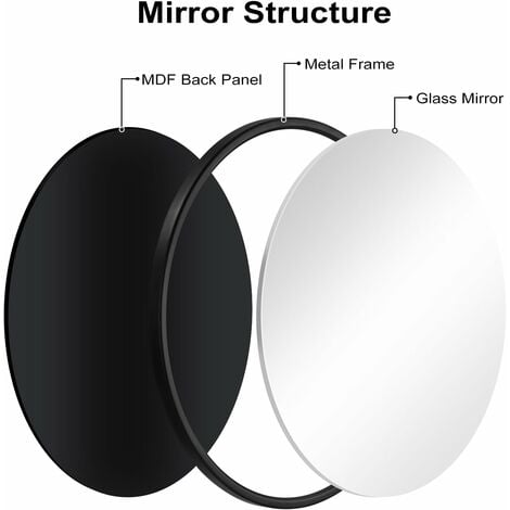 WOLTU Large Modern Round Glass Mirror 40cm Black Frame Wall Mounted Bathroom,Black
