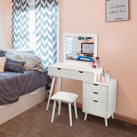 WOLTU Modern Dressing Table Jewelry Makeup Desk W/ Beside Table & Drawer Bedroom