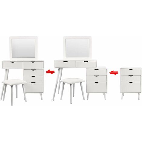 WOLTU Modern Dressing Table Jewelry Makeup Desk W/ Beside Table & Drawer Bedroom
