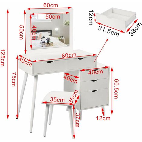 WOLTU Modern Dressing Table Jewelry Makeup Desk W/ Beside Table & Drawer Bedroom