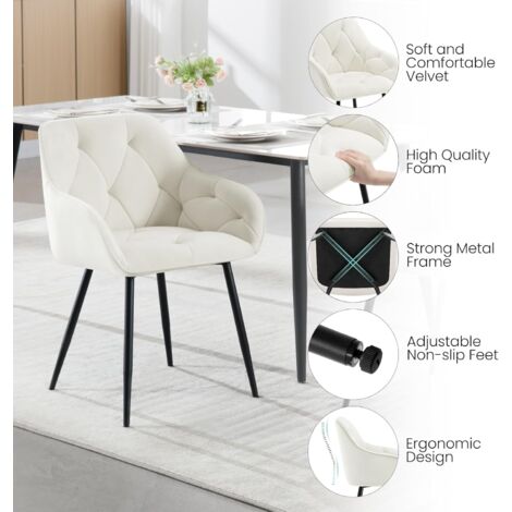 WOLTU 1x Dining Chairs, Velvet Dining Chairs with Backrest Dining Room Chairs, Cream