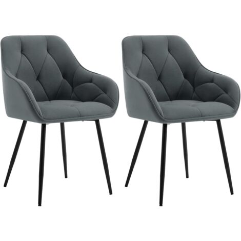 Woltu – 2x velvet dining chairs with backrest – Ergonomic design for lumbar support – Heavy duty metal frame – Quick assembly – Dark grey (1/5)